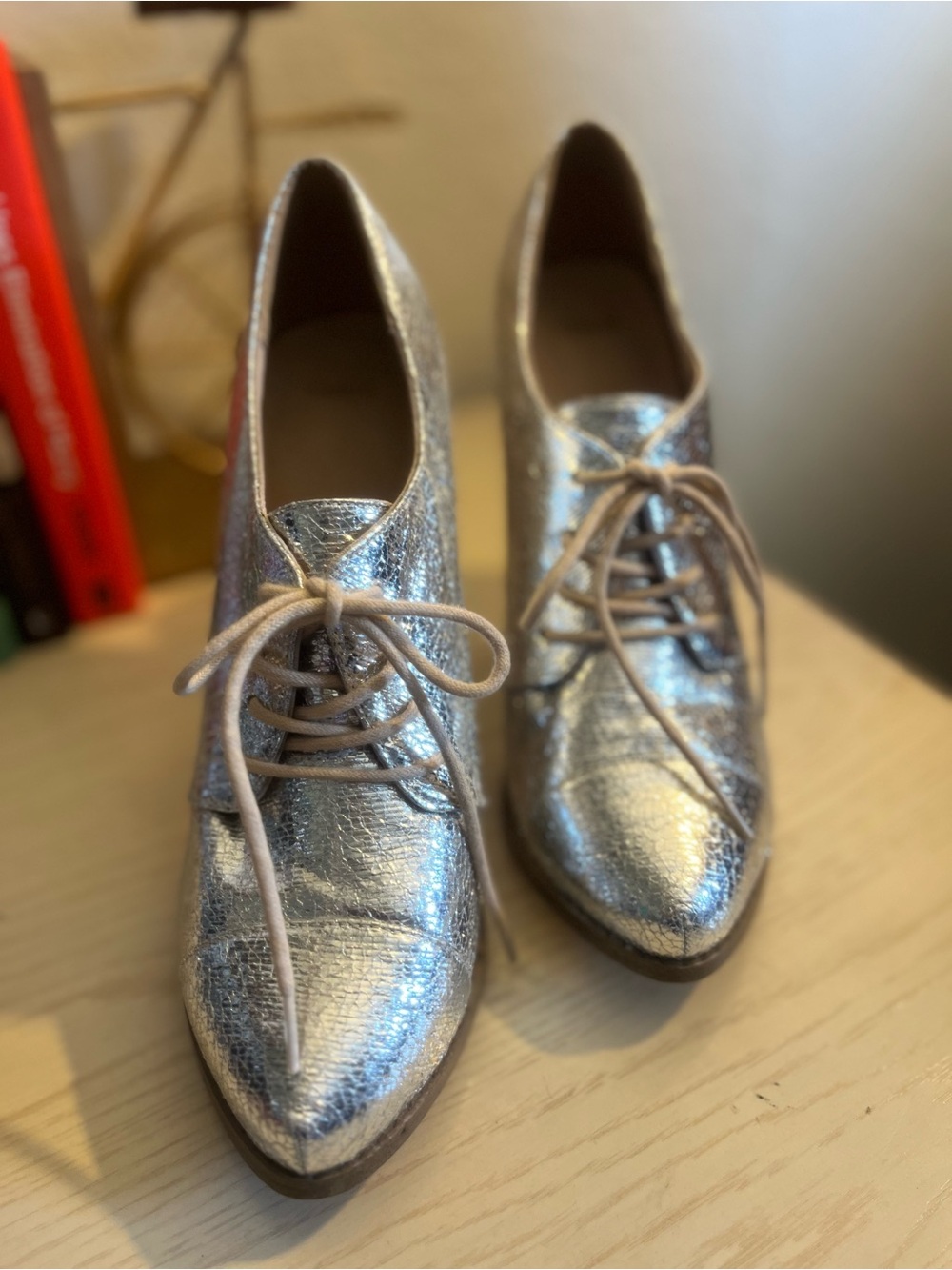ASOS Metallic Silver Pointed-Toe Lace-Up Platforms